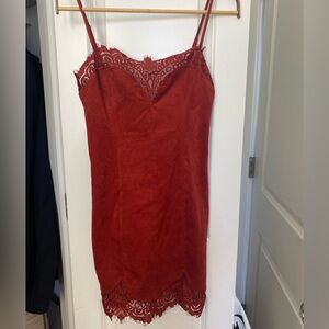 Free People Red Lace Trim Dress NWT